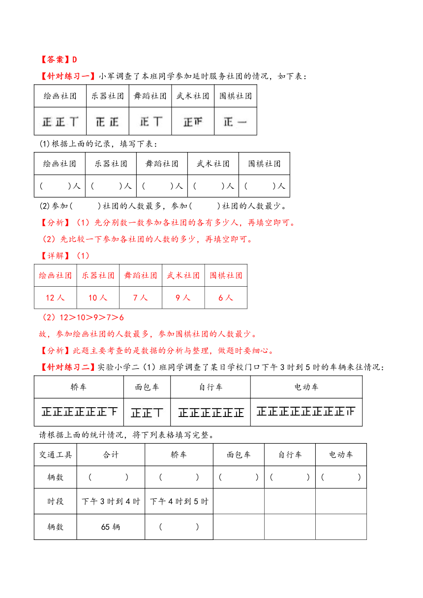 二年级数学下册（苏教版）第八单元数据的收集和整理（一）（知识清单）讲义