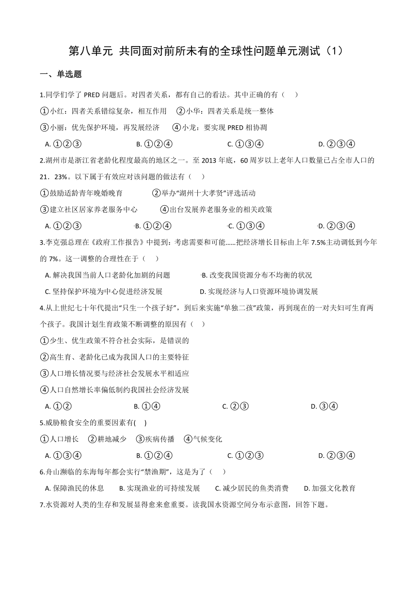 第八单元 共同面对前所未有的全球性问题单元测试（1）(含答案）