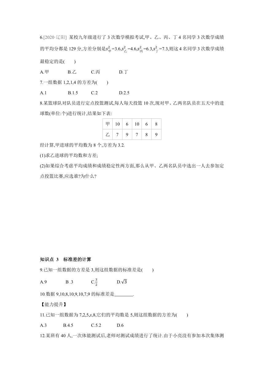 6.4极差与方差  同步练习 2021——2022学年  北师大版八年级数学上册（Word版含答案）