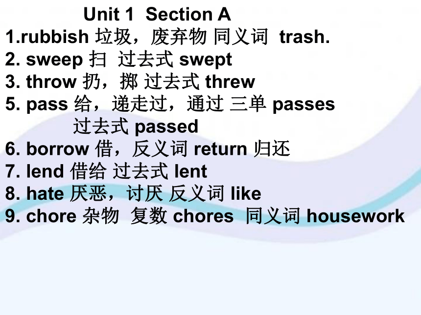 鲁教版英语八年级上Unit 1 Could you please clean your room?重点短语句子课件（17张PPT）