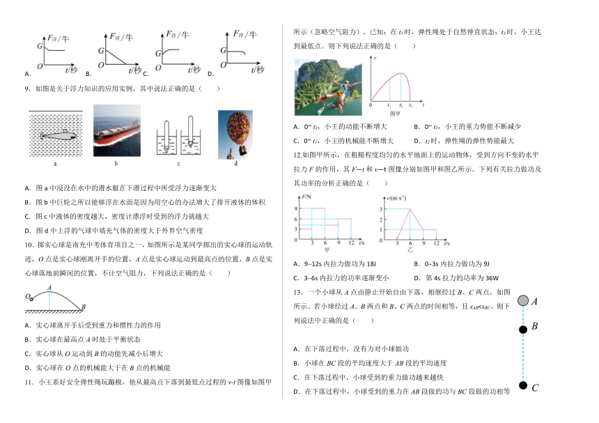 河南省平顶山市汝州市2022-2023学年八年级下学期5月月考物理试题（无答案）
