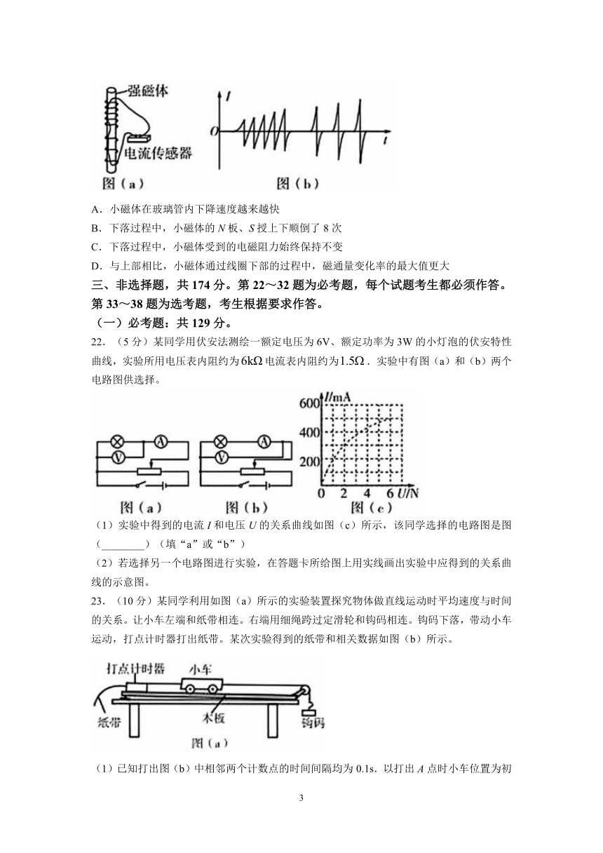 2023年全国甲卷理综物理高考真题（无答案）