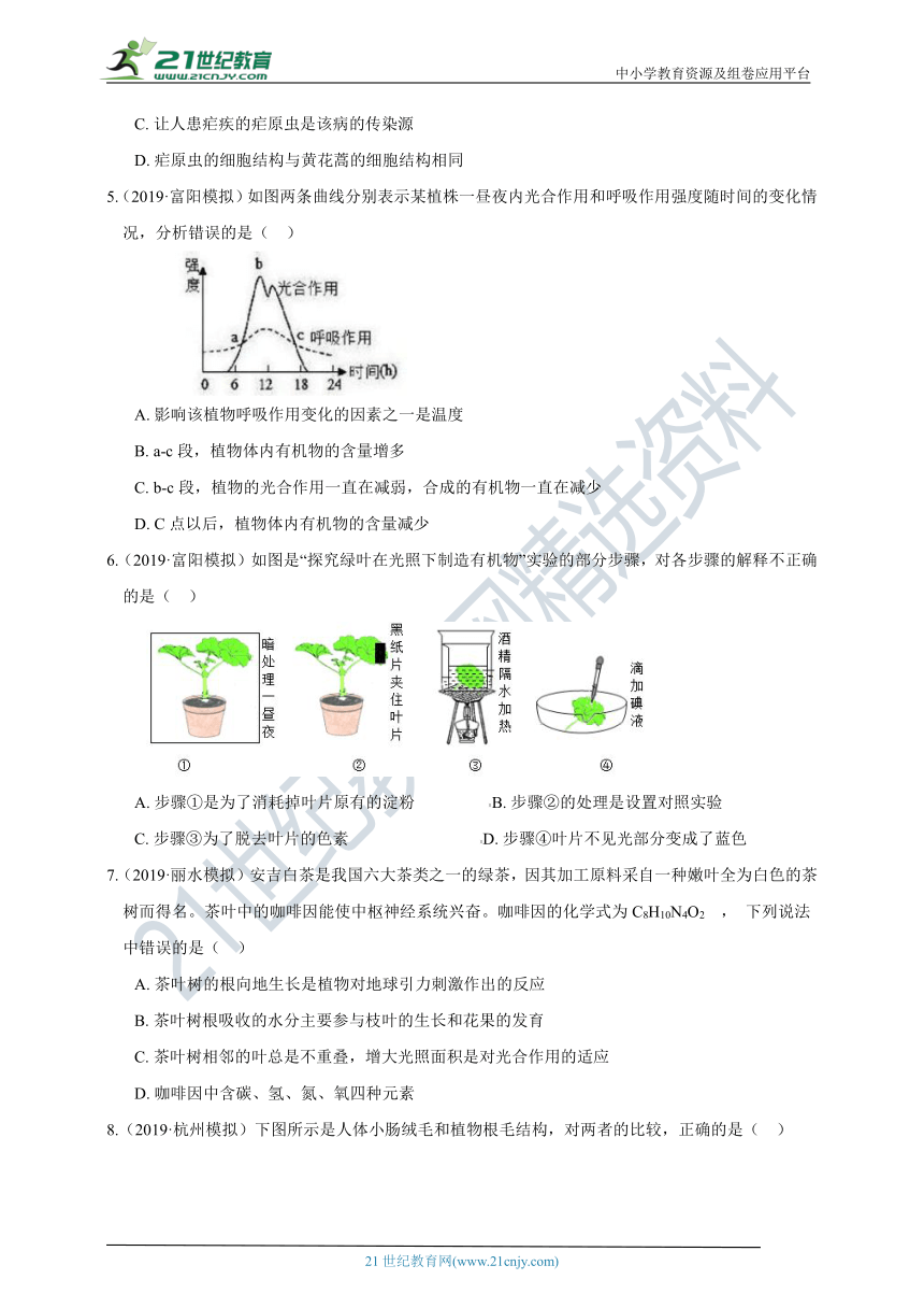 【备考中考2021】 04 中考三年模拟 植物的新陈代谢（含答案）