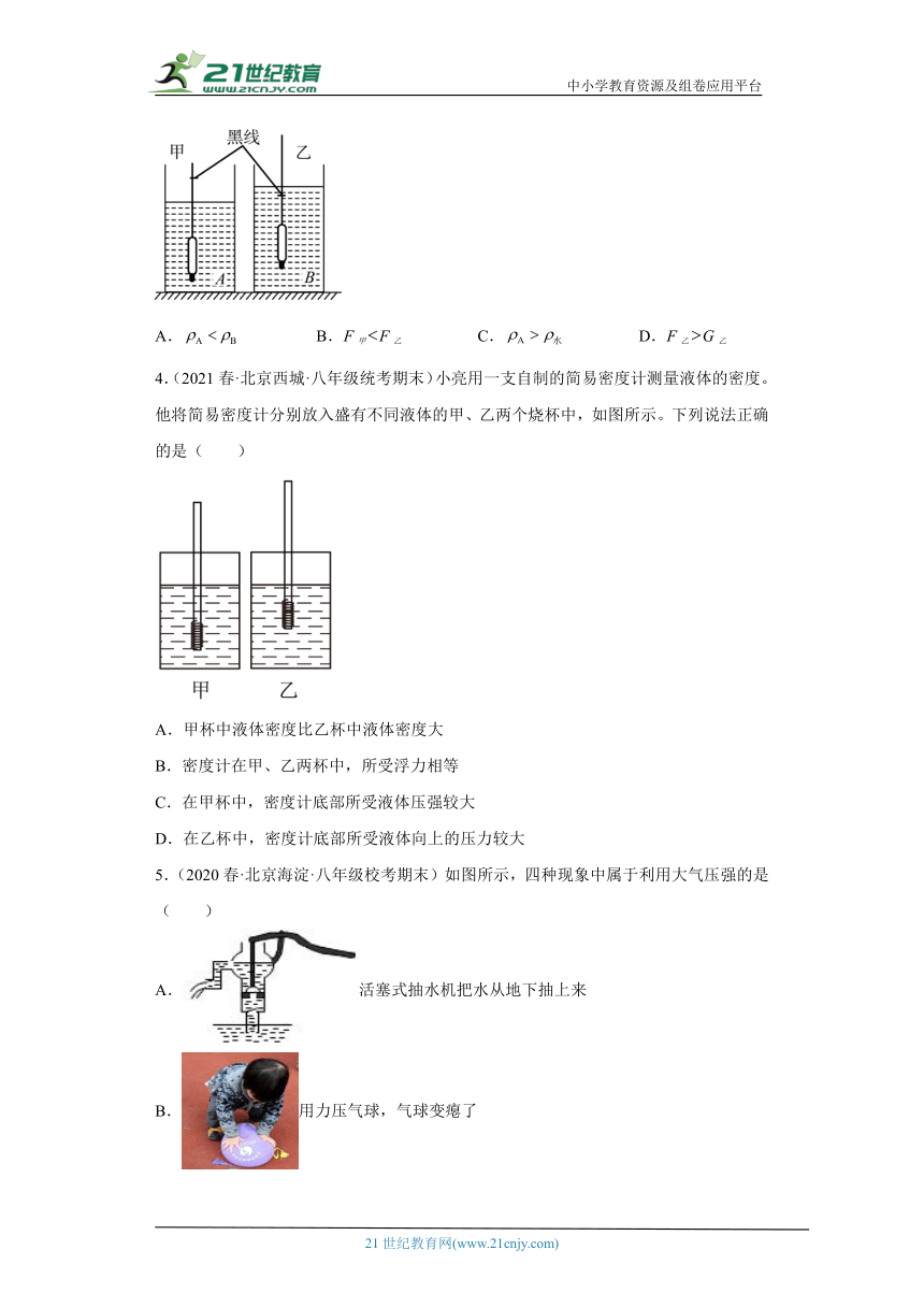 10浮力的应用-【期末复习】（有解析）初中物理八下期末考试必考题真题汇编（知识点）（北师大版）