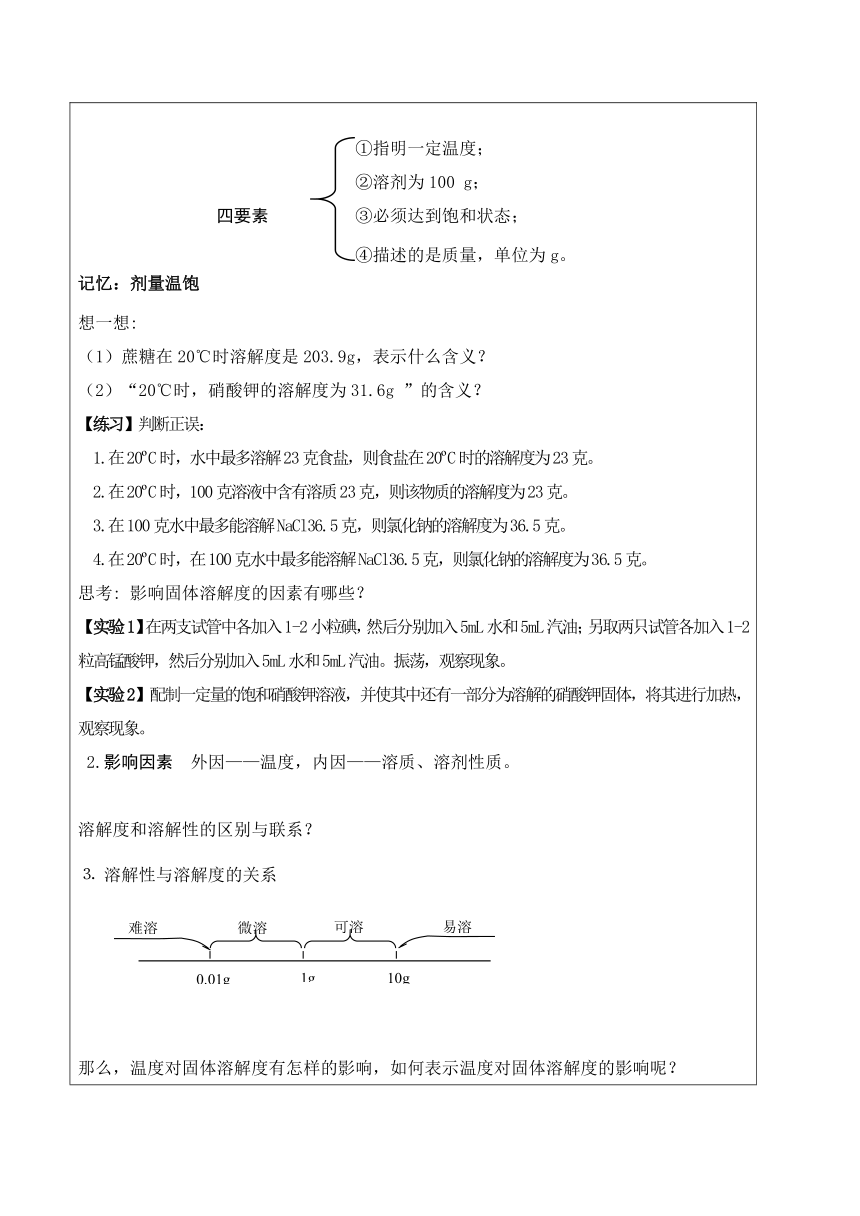 京改版初中化学九年级下册  9.3  溶解度（第2课时）  教案（表格式）