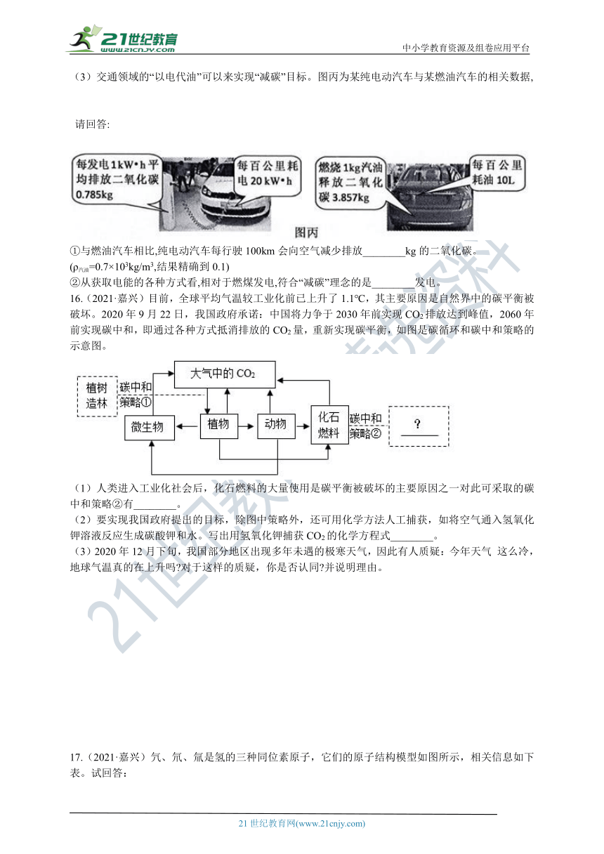 2021-2022两年科学中考真题分类汇编14：化学基础2（按年份分练）