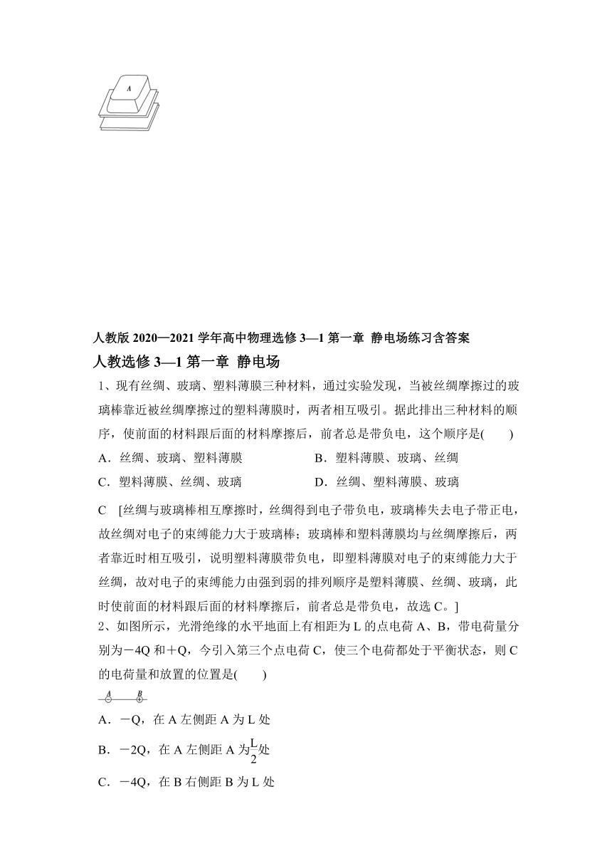 人教版2020—2021学年高中物理选修3—1第一章 静电场练习含答案