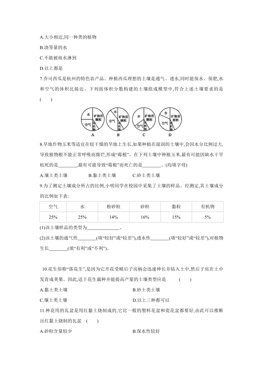 浙教版科学八年级下册同步练习：4.2　各种各样的土壤（含答案）