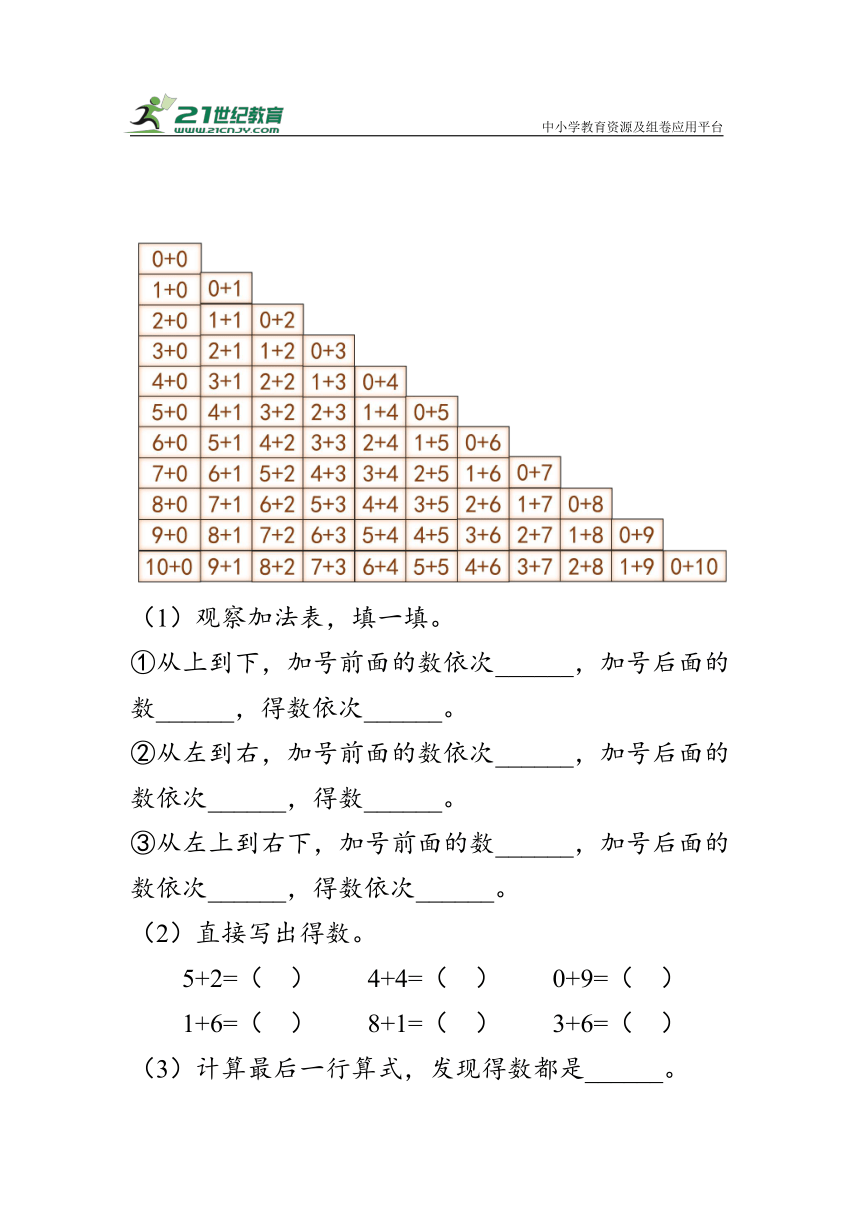 《第五单元复习》（学案）人教版一年级数学上册（含答案）