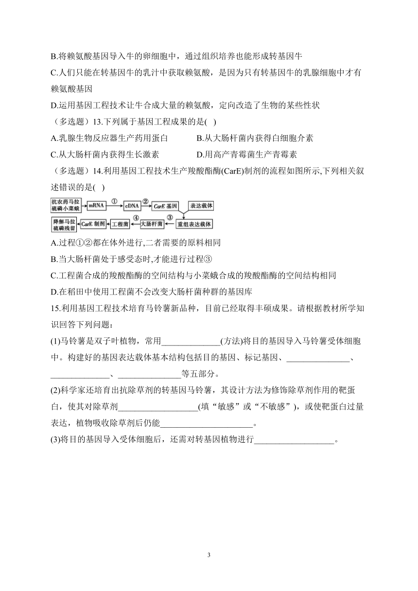 3.4基因工程的应用——2022-2023学年高二生物学北师大版（2019）选择性必修三同步课时训练（有解析）