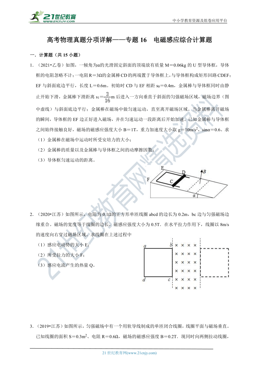 五年（2017-2021）高考物理真题分项详解  专题16  电磁感应综合计算题