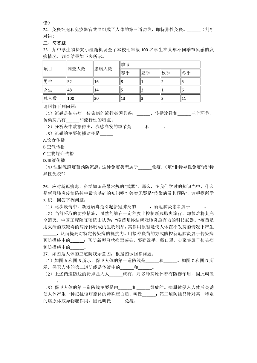 生物北师大版七年级下册 第13章第3节 人体免疫 课后习题（word版含解析）