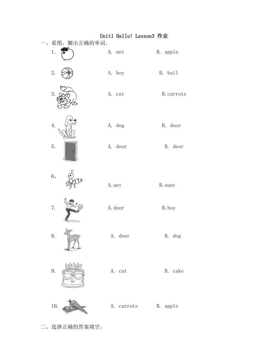 三年级上册英语同步练习－Unit1 Hello! Lesson 3（含答案）｜北师大版（三起）