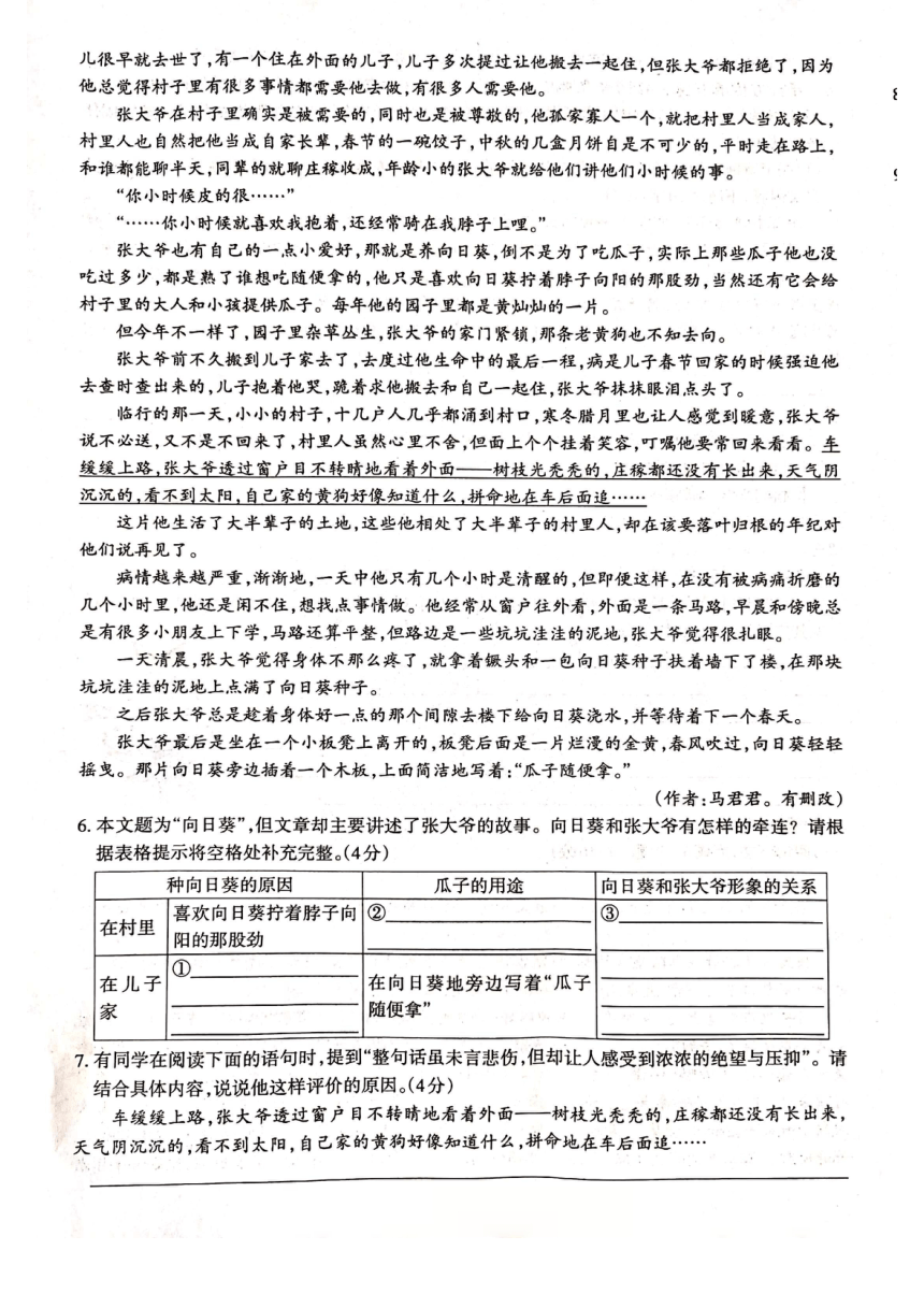 河南省高中招生模拟考试九年级语文试题（图片版无答案）