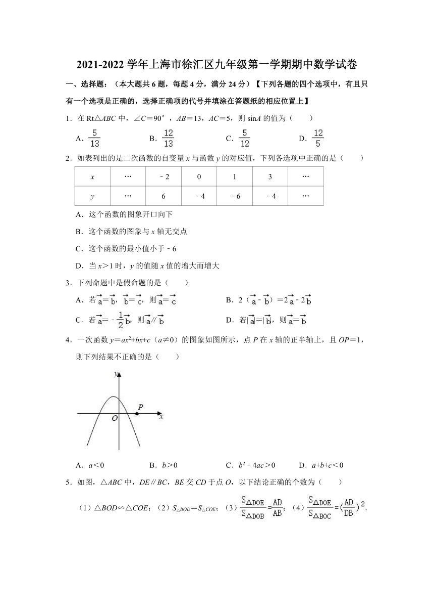 2021-2022学年上海市徐汇区九年级（上）期中数学试卷（Word版 含解析）