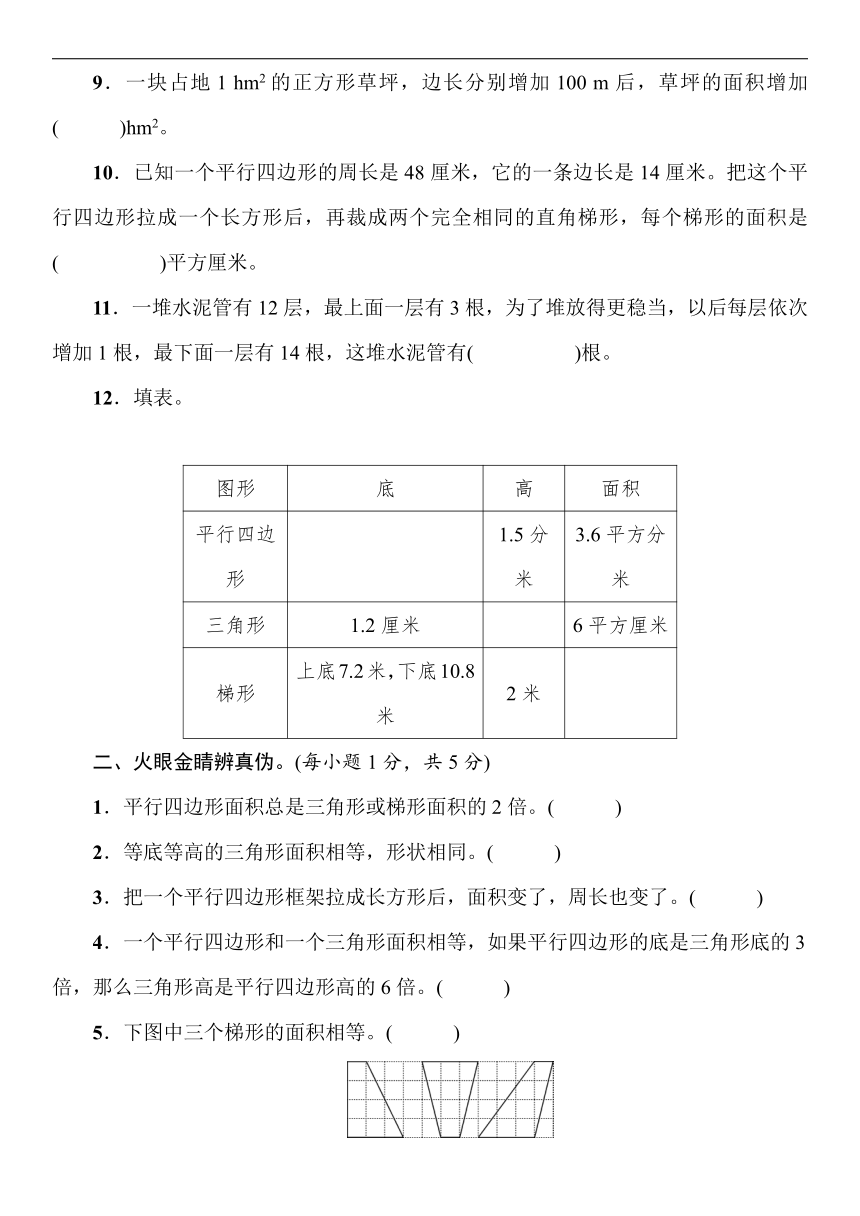 五年级上册数学试卷多边形面积的计算单元综合能力检测（含答案）西师大版