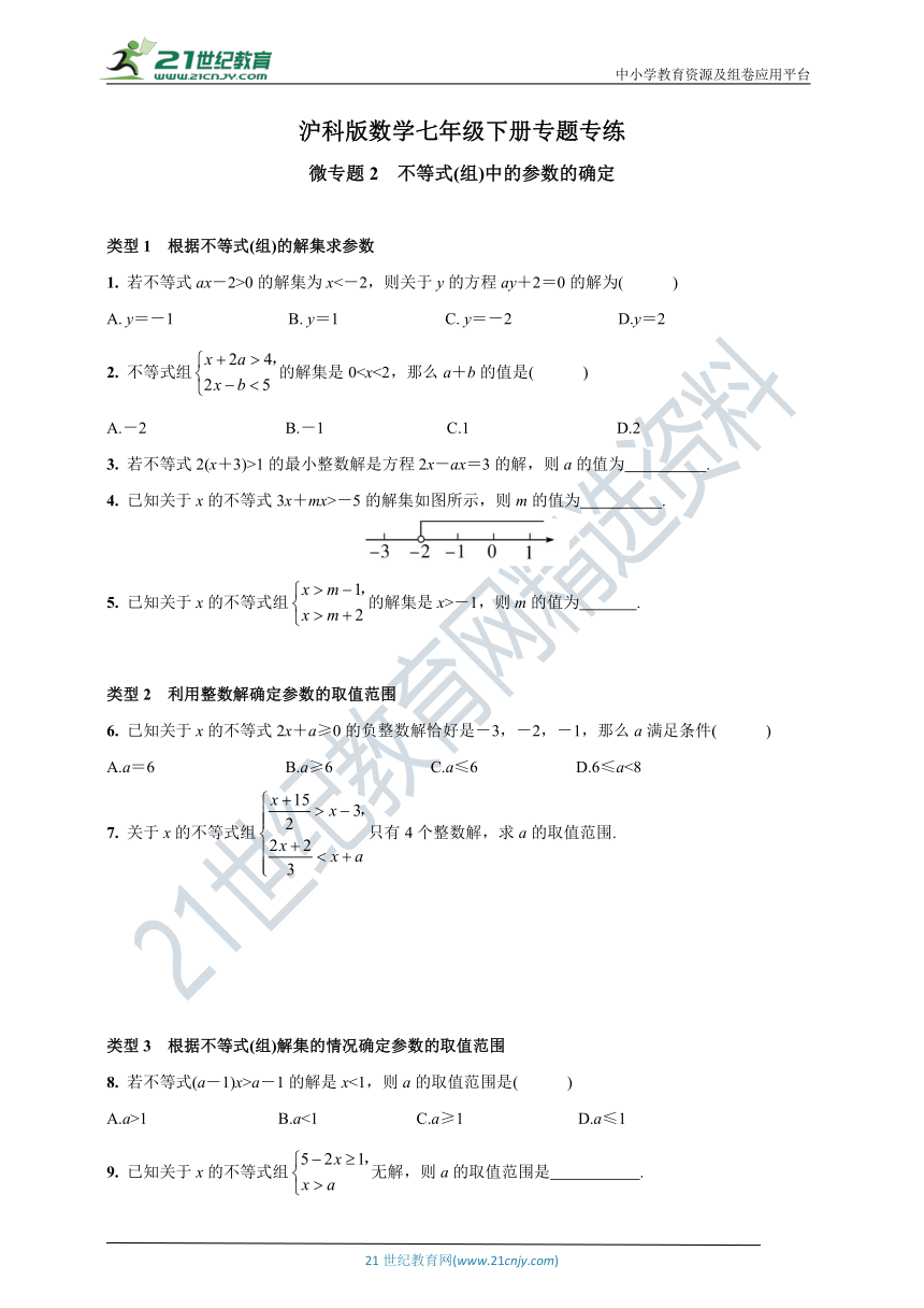 沪科版数学七年级下册专题专练 微专题2 不等式(组)中的参数的确定(含答案)