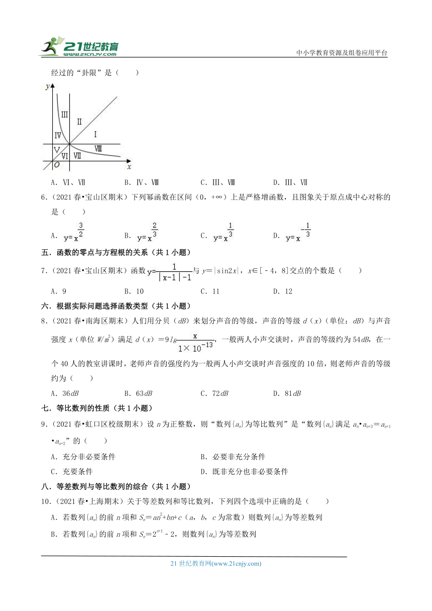 01选择题 2020-2021学年上海市各区高一（下）期末数学知识点分类汇编（含解析）