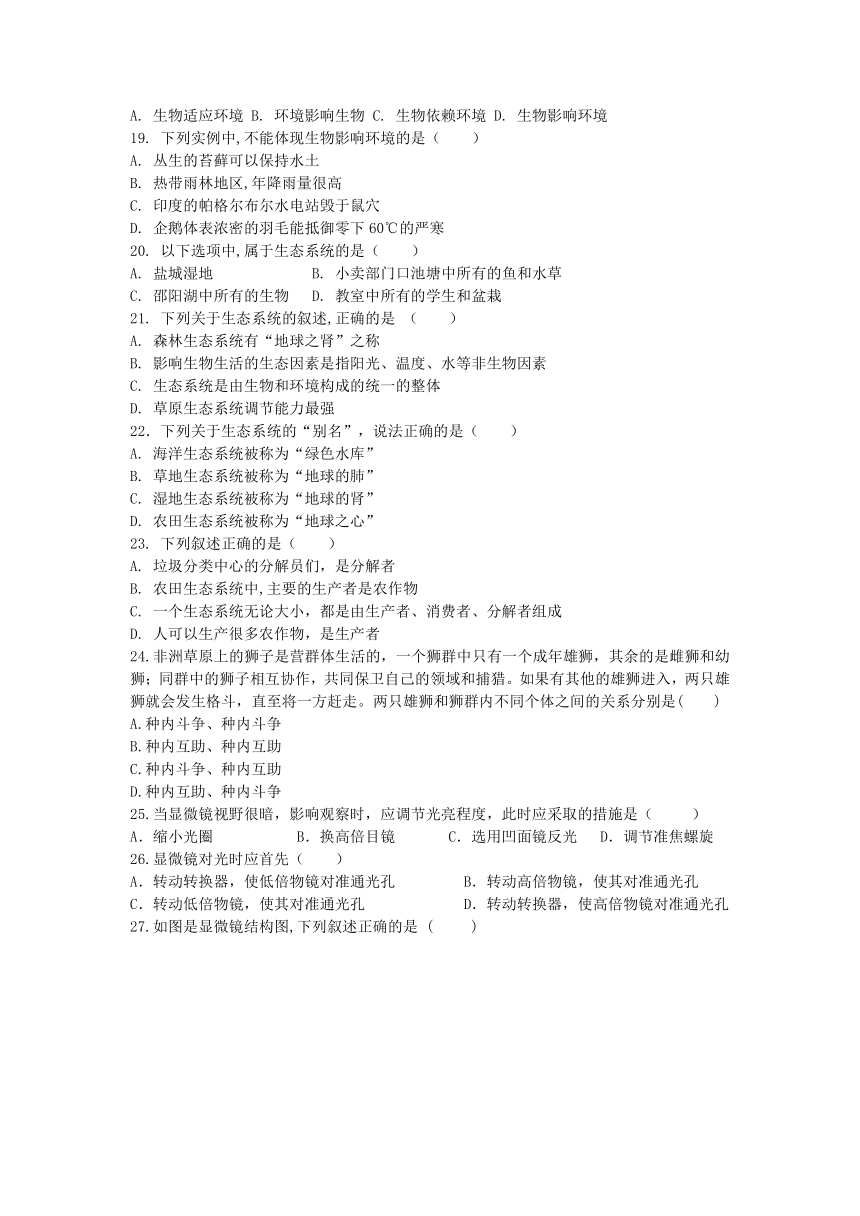 江苏省兴化市乐吾实验学校2022-2023学年七年级上学期第一次月度质量检测生物试题（含答案）