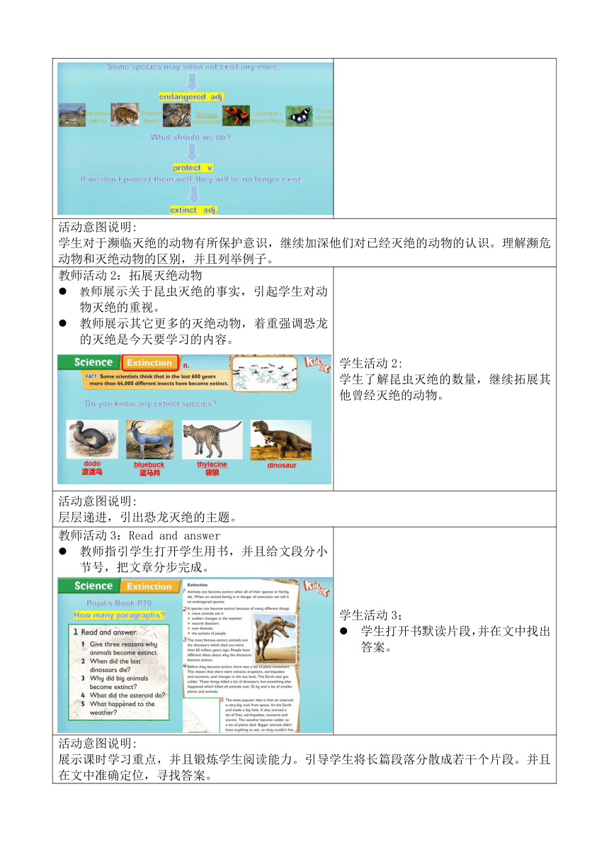 Level 5   7 Natural world  CLIL Science Extinction 教学设计（表格式）