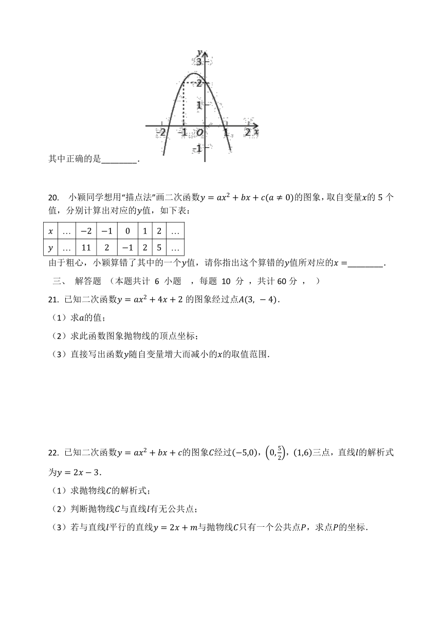 华师大版九年级数学下册  26.2 二次函数的图形与性质 同步测试题（Word版 有答案）