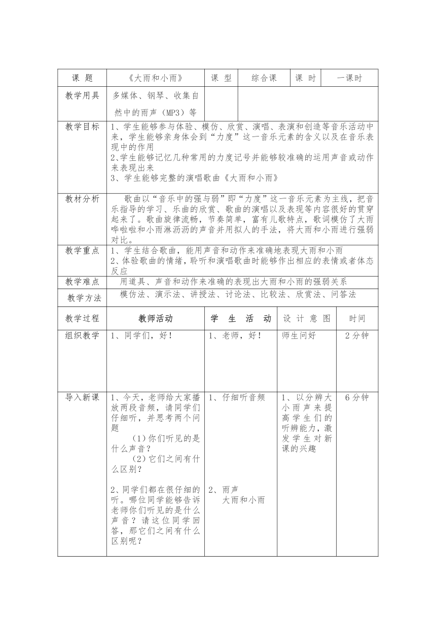 湘艺版   四年级上册音乐教案- 第五课 大雨和小雨