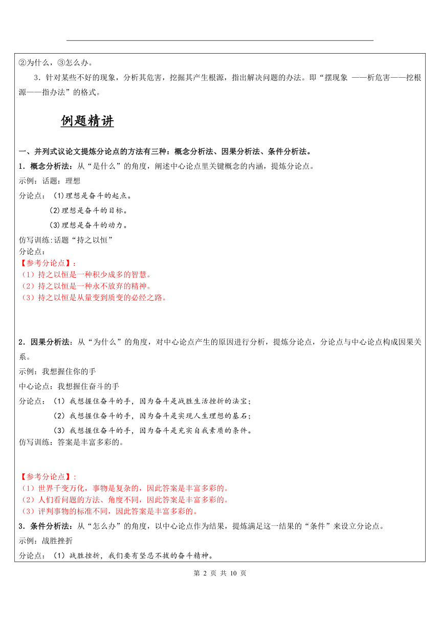 2021年暑假高一升高二专题知识辅导：议论文写作的基本结构  含答案