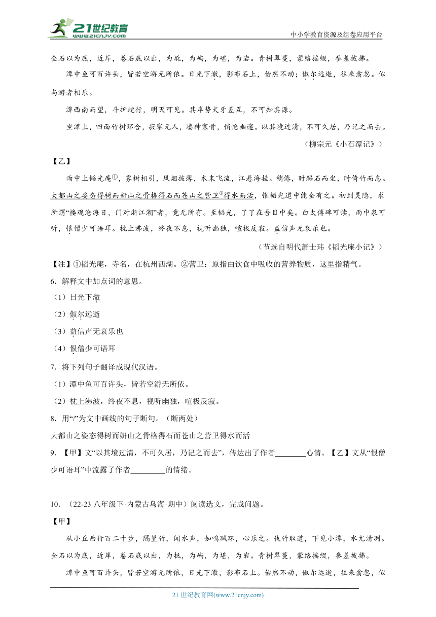 部编版语文八年级下册 期中专题备考 文言文阅读（含解析）