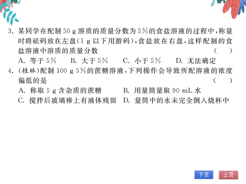 【人教版】化学九年级下册-第九单元 实验活动5 一定溶质质量分数的氯化钠溶液的配制 (习题课件)