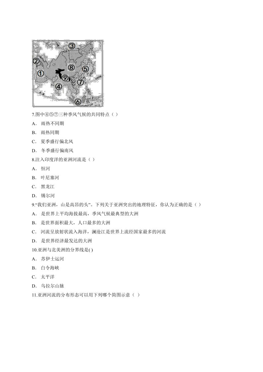 七年级下册初中地理人教版本第六章《我们生活的大洲—亚洲》单元测试卷（word版含解析）