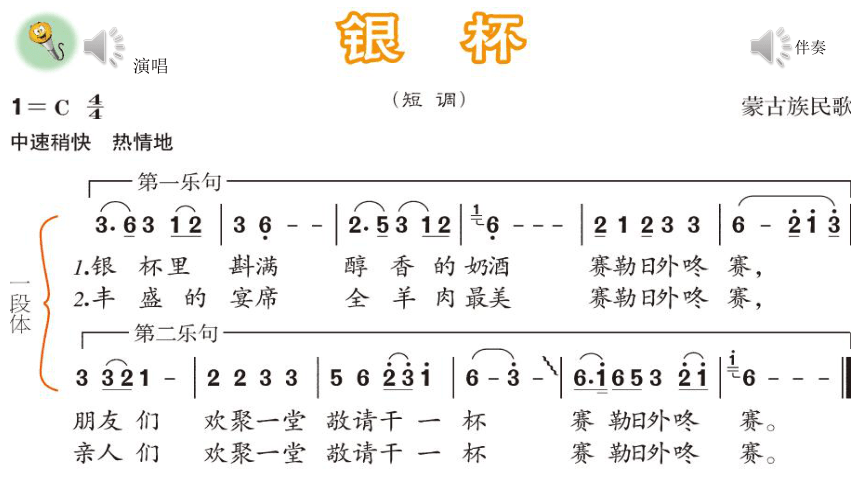 人音版音乐七年级上册第三单元演唱银杯 课件(共21张PPT)