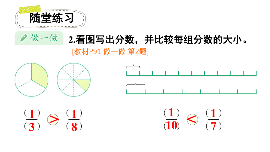 （2022秋季新教材）人教版 三年级数学上册8.2比较几分之一的大小课件（16张PPT)