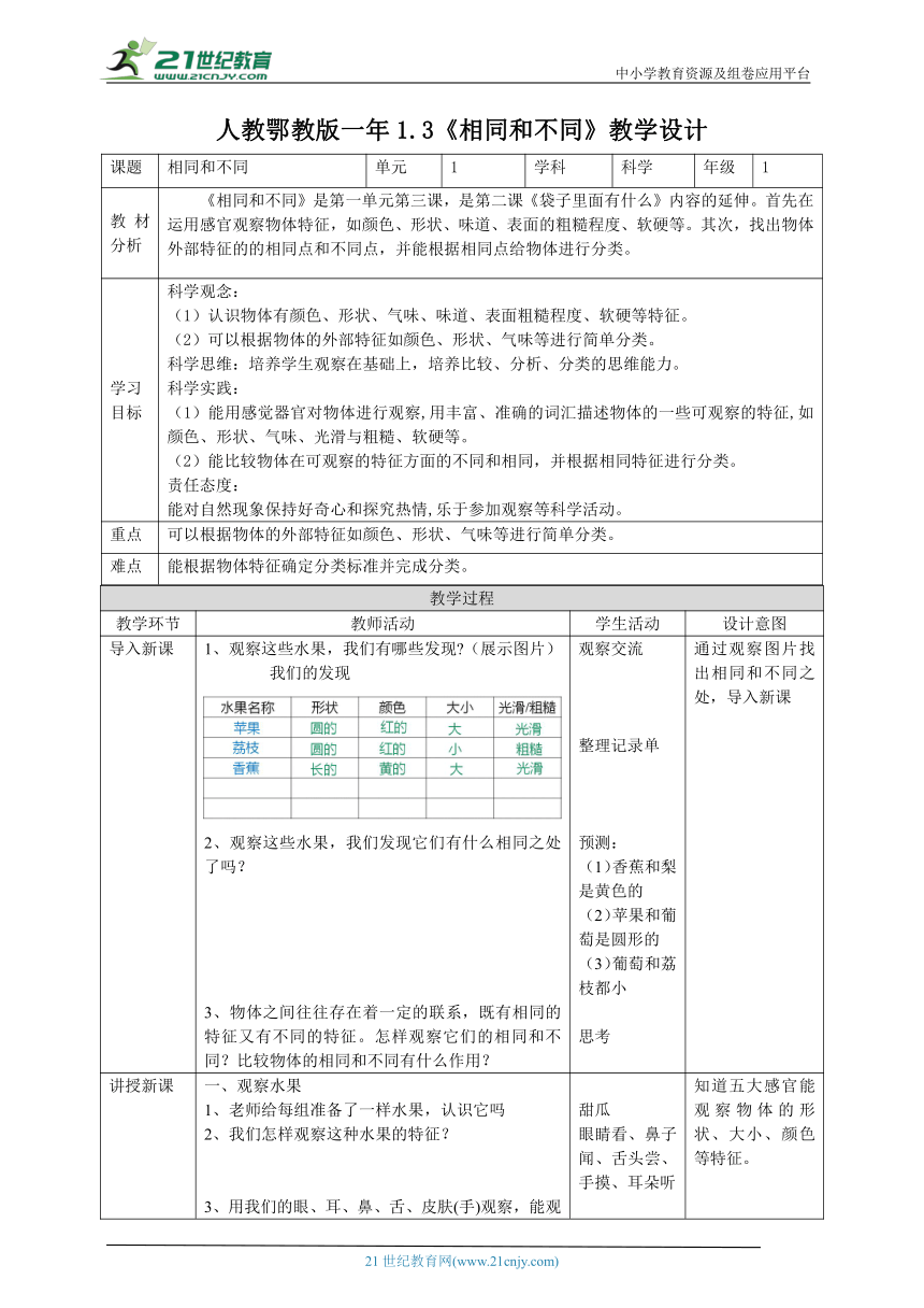 【核心素养目标】1.3《相同和不同》教案