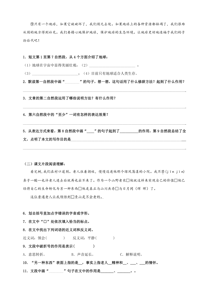 2023-2024学年人教版统部编版六年级上册语文第六单元基础检测卷（部分含解析）