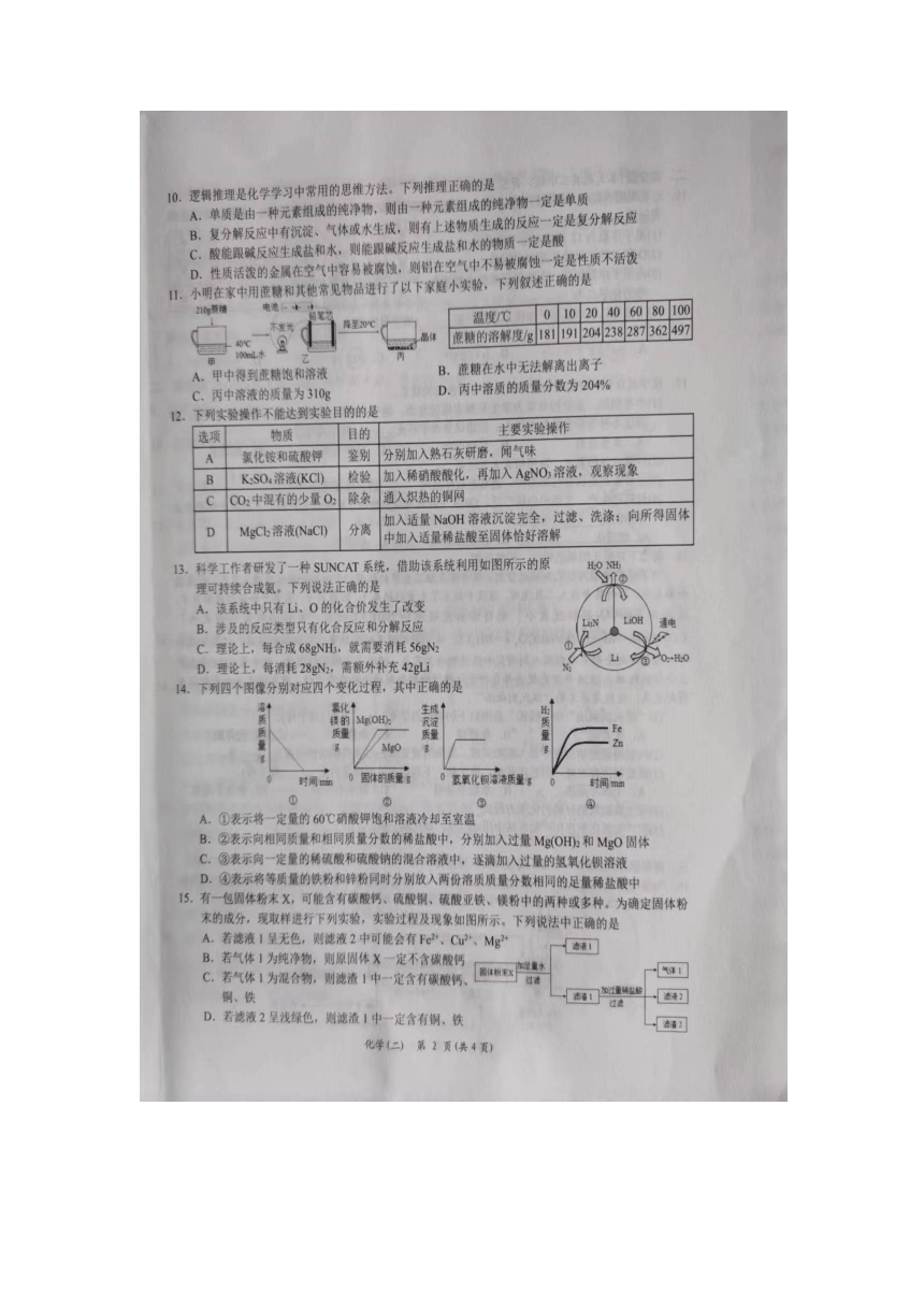 2023年湖南省岳阳市初中学业水平考试模拟试卷化学试题（二）(图片版 无答案)
