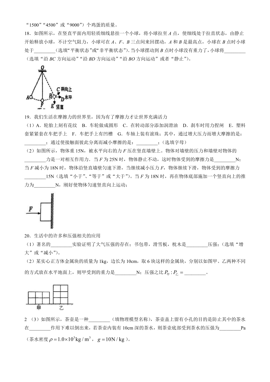 新疆维吾尔自治区乌鲁木齐市第十三中学2023-2024学年八年级下学期4月期中物理试题(无答案)