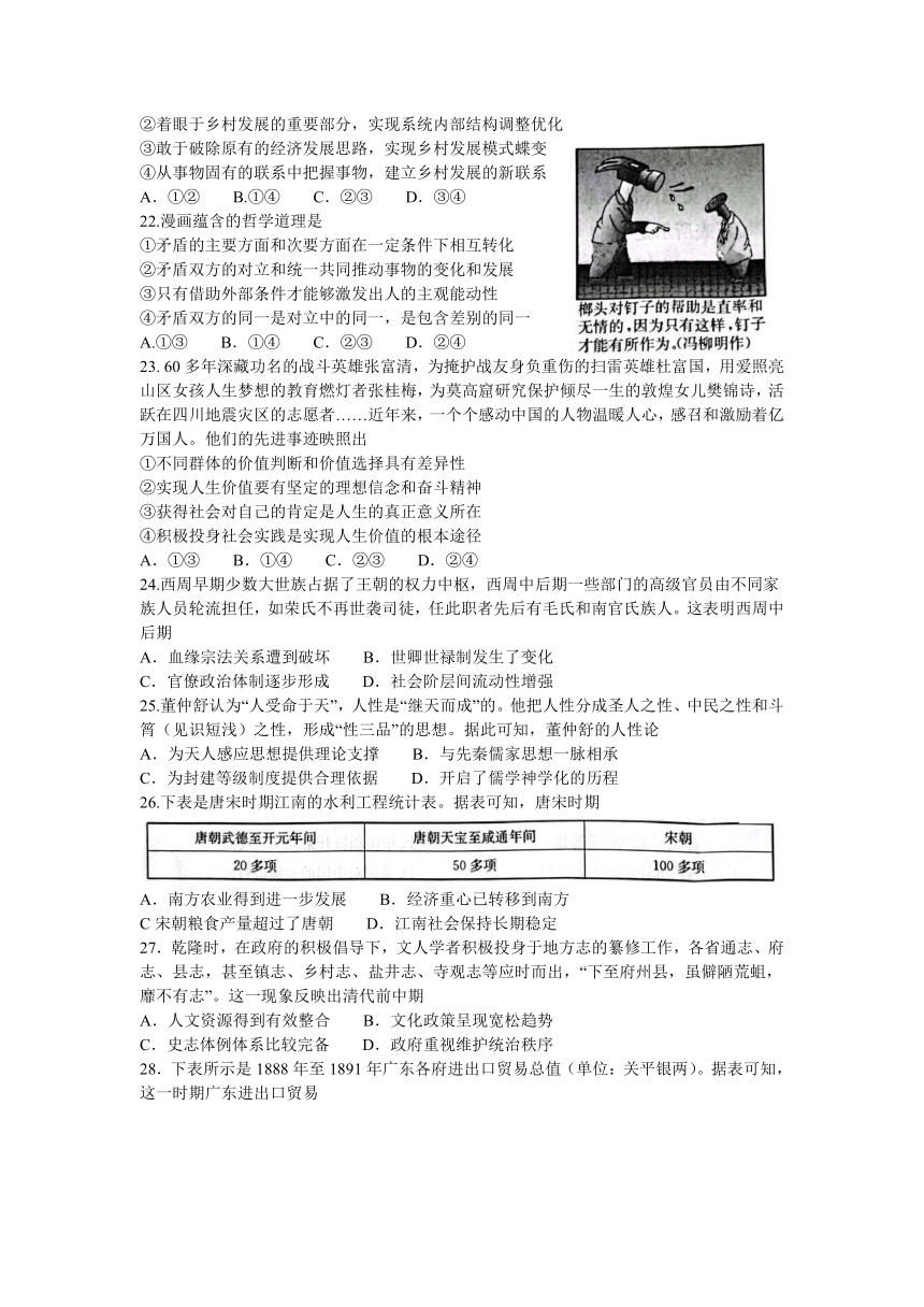 2023届贵州省黔东南州高三下学期第一次适应性考试文科综合试题（解析版）