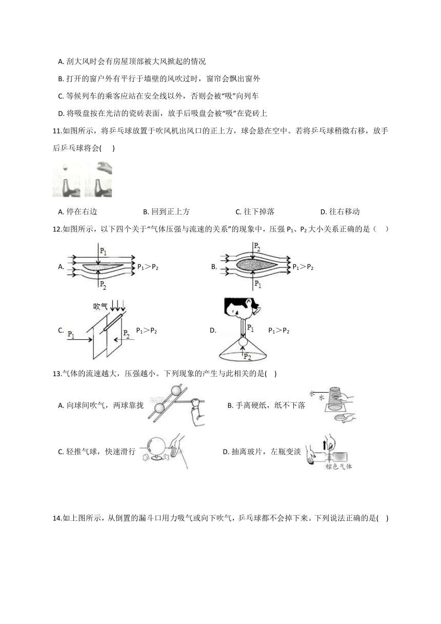 2.4 流体的压强与流速的关系 同步检测（含解析）