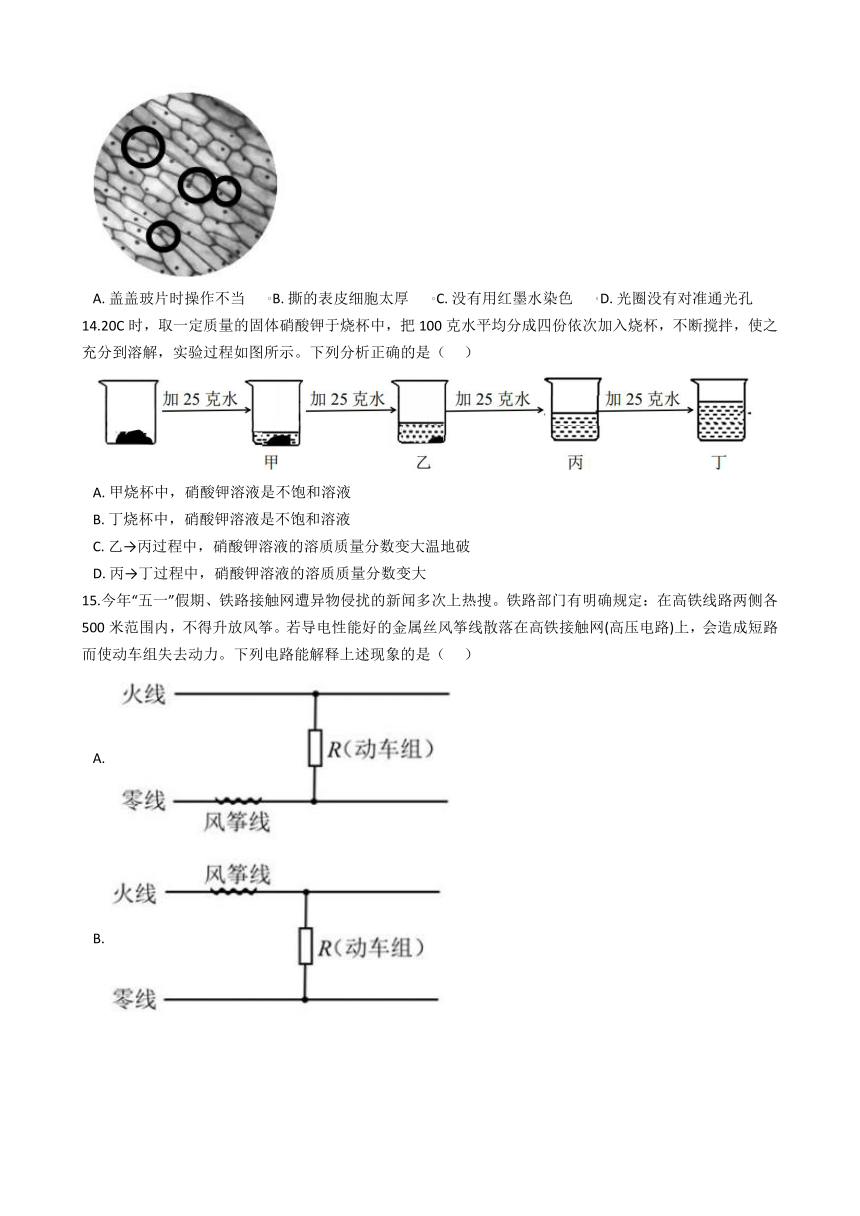 浙江省2021年初中学业水平考试（丽水市）科学试题卷（word版 解析版)