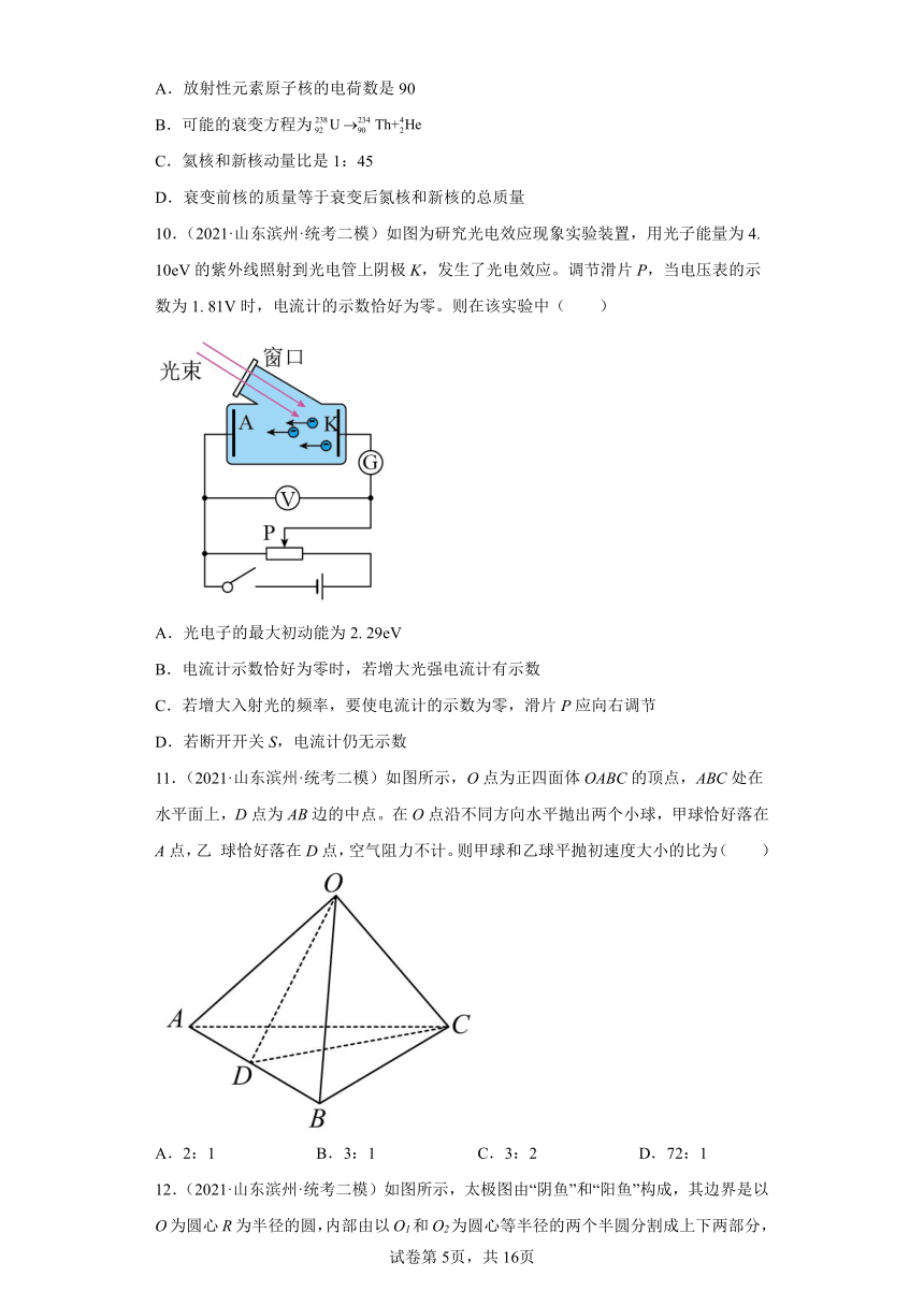 山东省滨州市2021届-2023届高考物理三年模拟（二模）按题型分类汇编-01选择题（含解析）