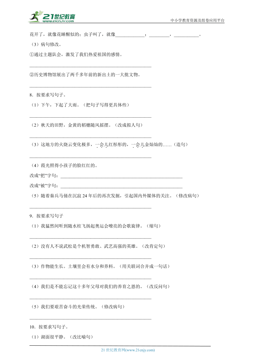 部编版小学语文六年级下册小升初句子练习精选题（二）（含答案）