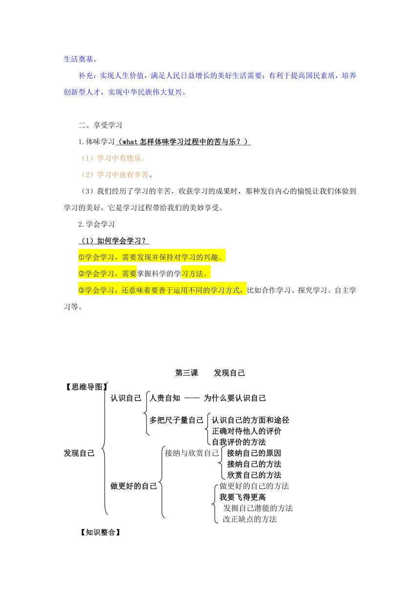 2022-2023学年统编版道德与法治七年级上册期末复习知识点总结