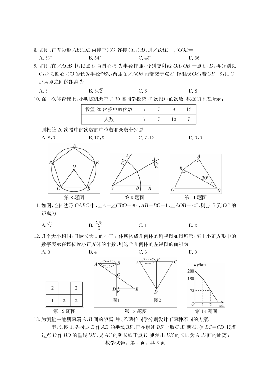 河北省石家庄市新乐市2023-2024学年九年级下学期中考模拟考试数学试卷（pdf版，含答案）