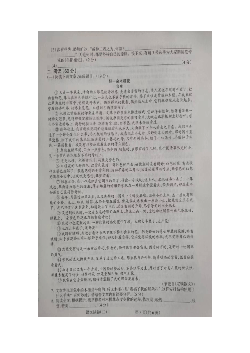 2024年甘肃省陇南市中考二模语文试题（图片版无答案）