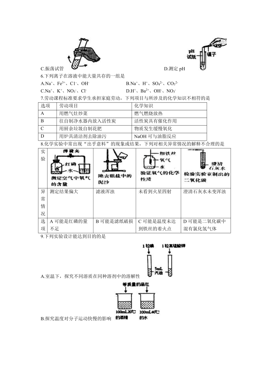 2023年江西省鹰潭市余江区中考二模化学试题(无答案)