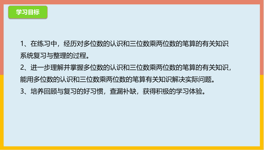 9.1认识多位数和三位数乘两位数的笔算整理与复习（课件） 数学四年级下册(共18张PPT)苏教版