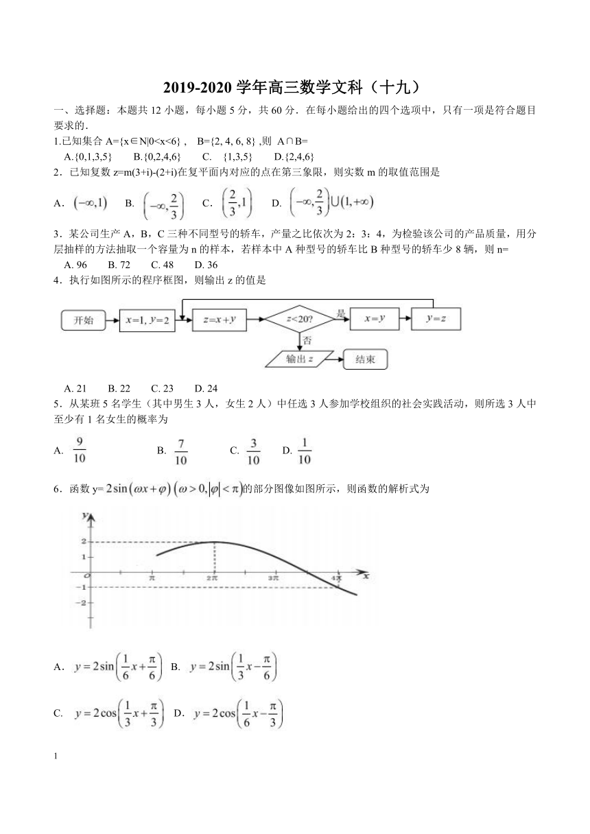 陕西省西安市市户县第一中学2019-2020学年第一学期10月高三数学文科（十九）Word含答案