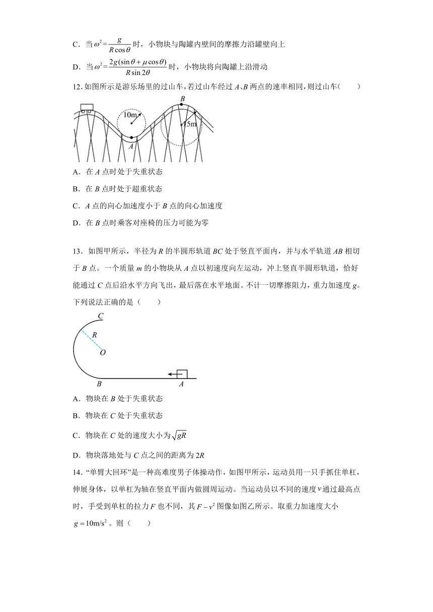 2.3生活中的圆周运动 自主提升过关练（word版含答案）