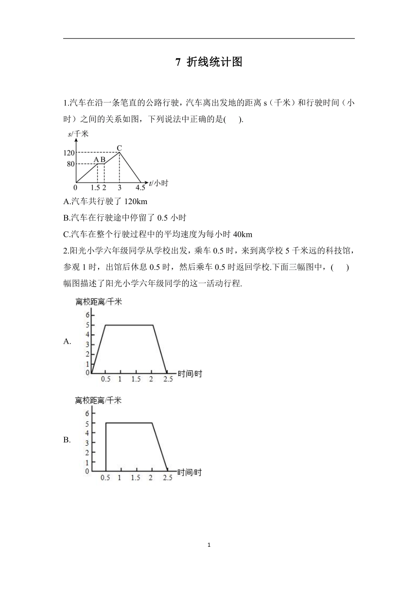 7 折线统计图——2022-2023学年五年级下册数学人教版单元测试（含答案）