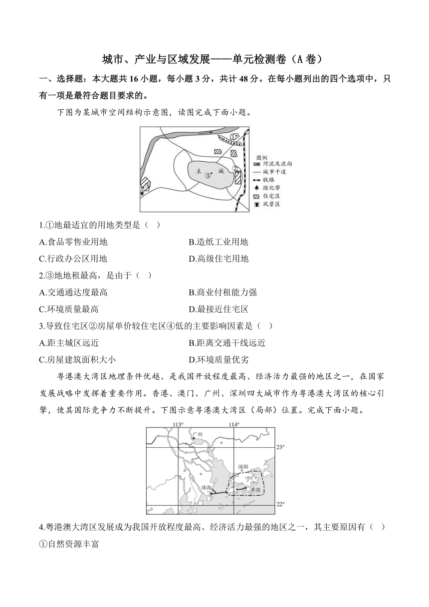 第三章 城市、产业与区域发展——单元检测卷（A卷）（含解析）